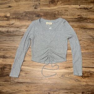 Gray Ruched Long Sleeve Cropped Top